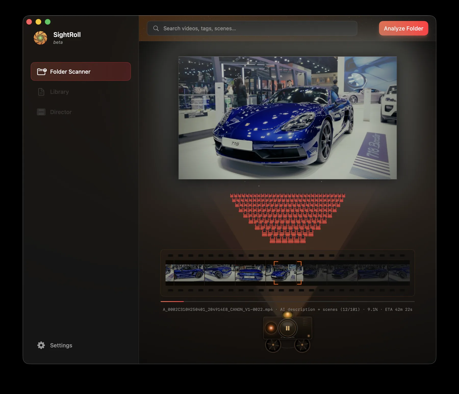 SightRoll analyzing a clip frame-by-frame on-device